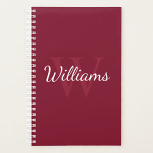 Personalized Monogram and Name Burgundy Red Planner