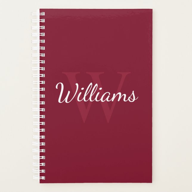 Personalized Monogram and Name Burgundy Red Planner (Front)
