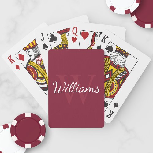 Personalized Monogram and Name Burgundy Red Poker Cards