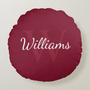 Personalized Monogram and Name Burgundy Red Round Pillow