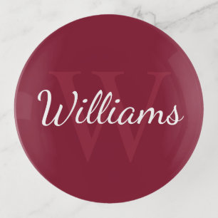 Personalized Monogram and Name Burgundy Red Trinket Tray