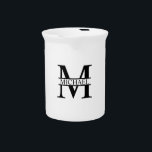 Personalized Monogram and Name Drink Pitcher<br><div class="desc">Personalized Monogram and Name Gifts
featuring personalized monogram in classic serif font style with box of name in the middle of monogram.

Perfect as home decors,  housewarming gifts,  holiday gifts for family,  newlyweds and more.</div>