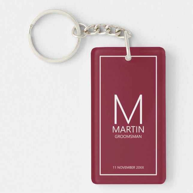 Personalized Monogram and Name Groomsmen Keychain (Front)