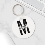 Personalized Monogram and Name Keychain<br><div class="desc">Personalized Monogram and Name Gifts
featuring personalized monogram in black bold modern sans serif font style with box of name in the middle of monogram.

Perfect as father's day gifts for dad,  gifts for grandfather,  husband,  groom,  best man,  groomsmen and more.</div>