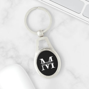 Monogram 3 letter Oval Key Chain-wedding-gift shop-Free