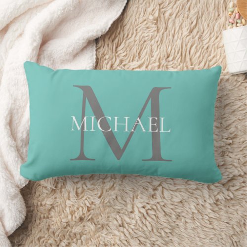 Personalized Monogram and Name Light Blue Lumbar Pillow
