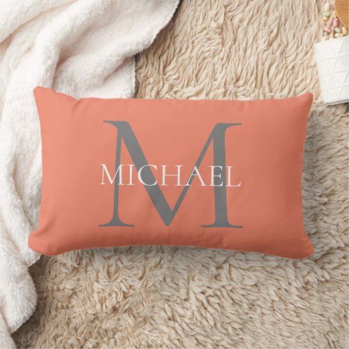 Personalized Monogram and Name Light Pink Lumbar Pillow