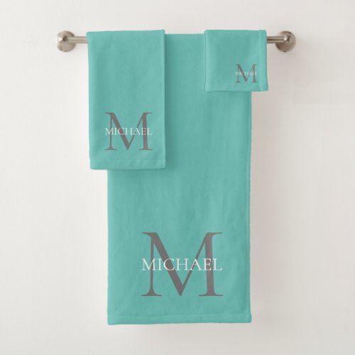 Personalized Monogram and Name Light Teal Bath Towel Set
