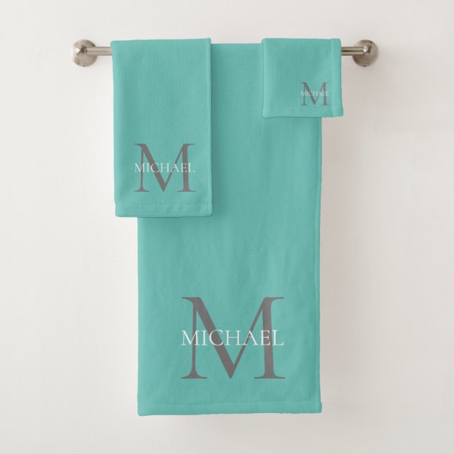 Personalized Monogram and Name Light Teal Bath Towel Set (Insitu)