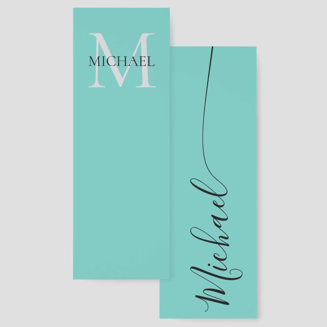 Personalized Monogram and Name Light Teal Bookmarks (Front & Back)