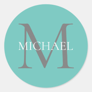 Personalized Monogram and Name Light Teal Classic Round Sticker
