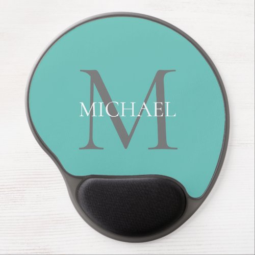 Personalized Monogram and Name Light teal Gel Mouse Pad