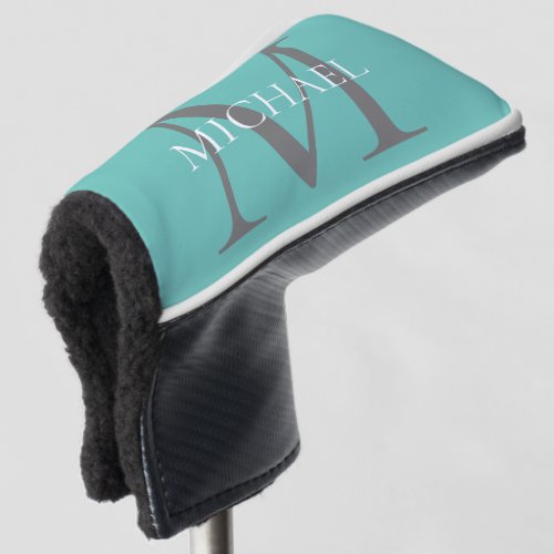 Personalized Monogram and Name Light Teal Golf Head Cover