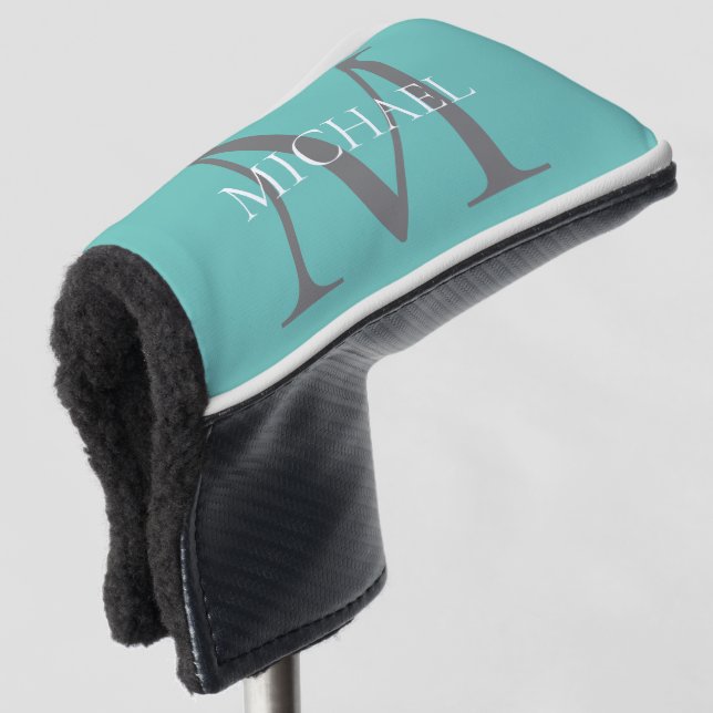 Personalized Monogram and Name Light Teal Golf Head Cover (3/4 Front)