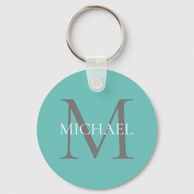 Personalized Monogram and Name Light Teal Keychain (Front)
