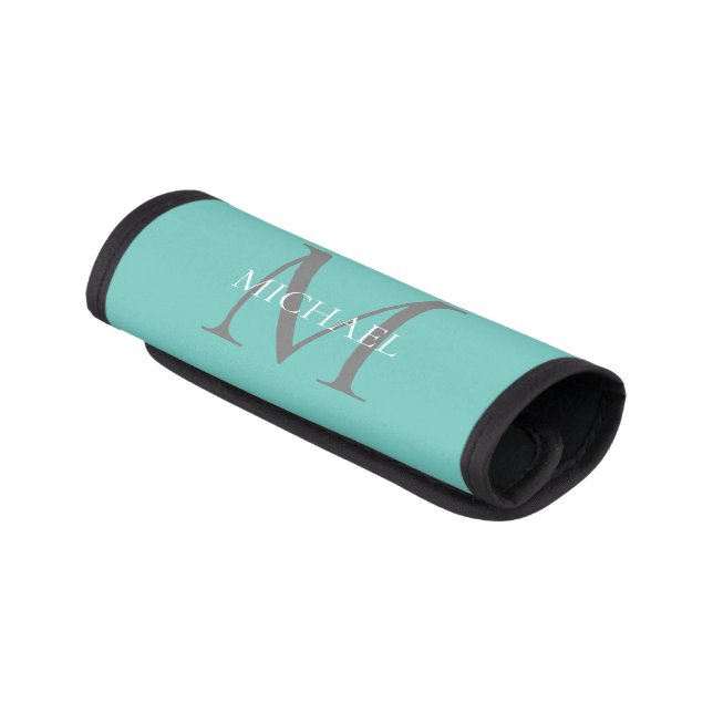 Personalized Monogram and Name Light Teal Luggage Handle Wrap (Angled)