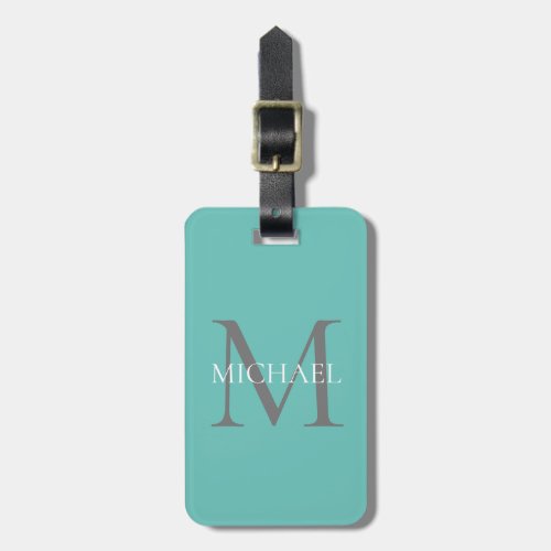 Personalized Monogram and Name Light Teal Luggage Tag