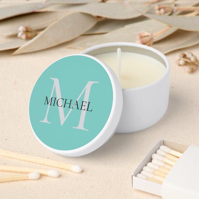Personalized Monogram and Name Light Teal Mini Candle Favors (Insitu)