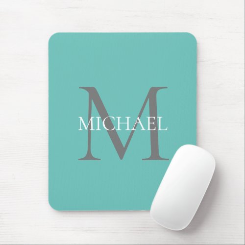 Personalized Monogram and Name Light teal Mouse Pad