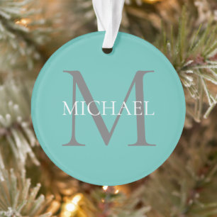 Personalized Monogram and Name Light Teal Ornament