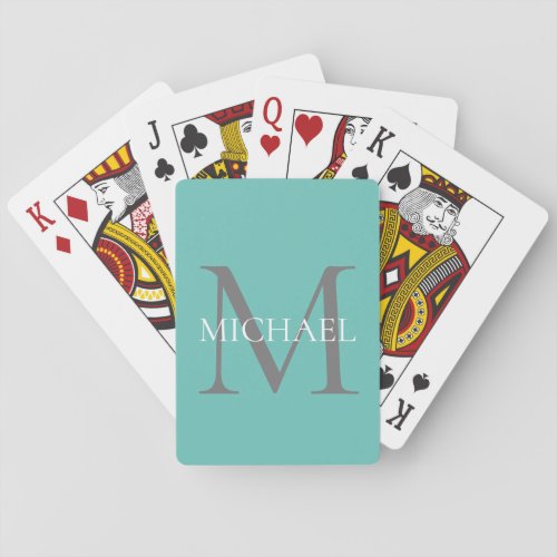 Personalized Monogram and Name Light Teal Playing Cards