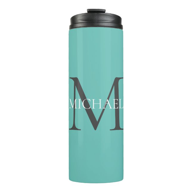Personalized Monogram and Name Light Teal Thermal Tumbler (Front)