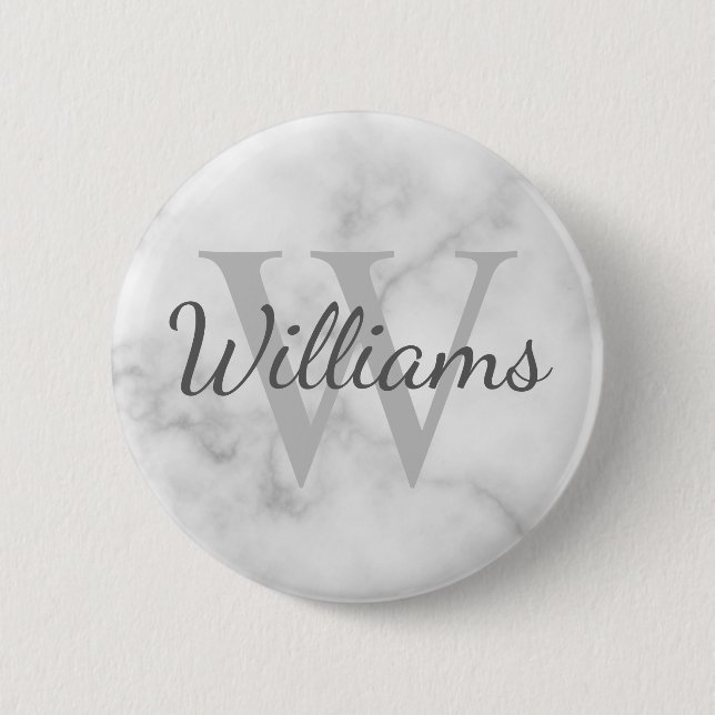 Personalized Monogram and Name Marble Look Button (Front)