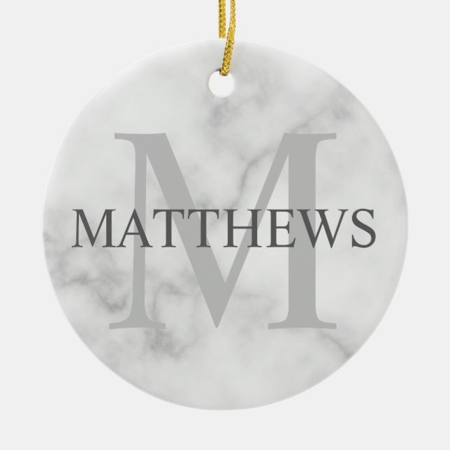 Personalized Monogram and Name Marble Look Ceramic Ornament (Front)