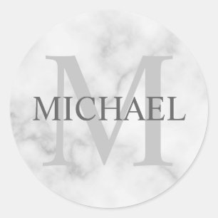 Personalized Monogram and Name Marble Look Classic Round Sticker