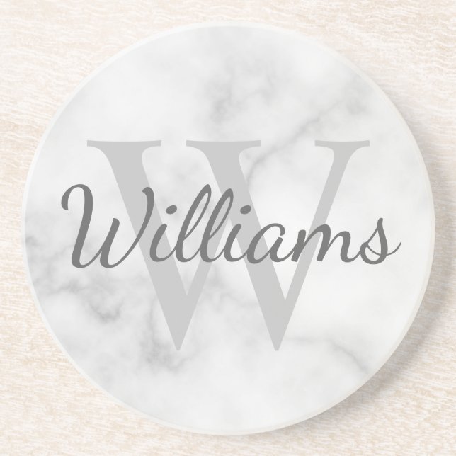 Personalized Monogram and Name Marble Look Coaster (Front)