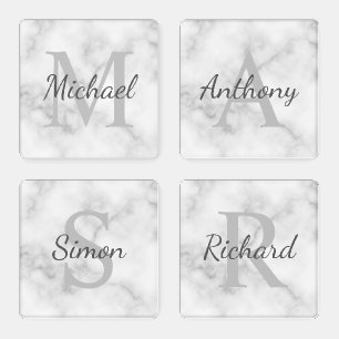 Personalized Monogram and Name Marble Look Coaster Set