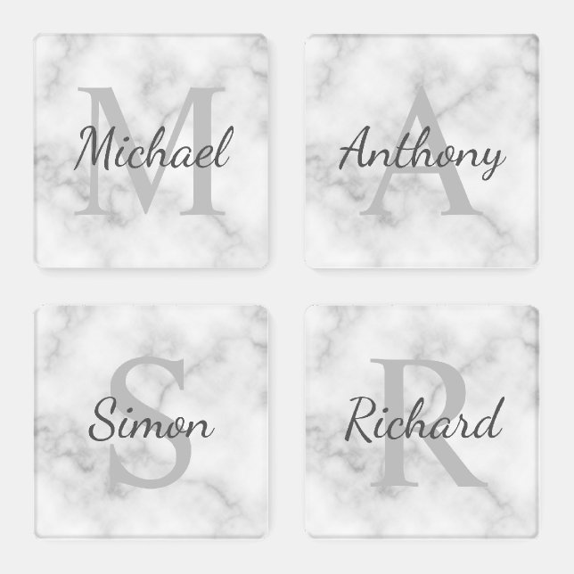 Personalized Monogram and Name Marble Look Coaster Set (Set)