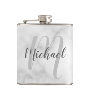 Personalized Monogram and Name Marble look Flask