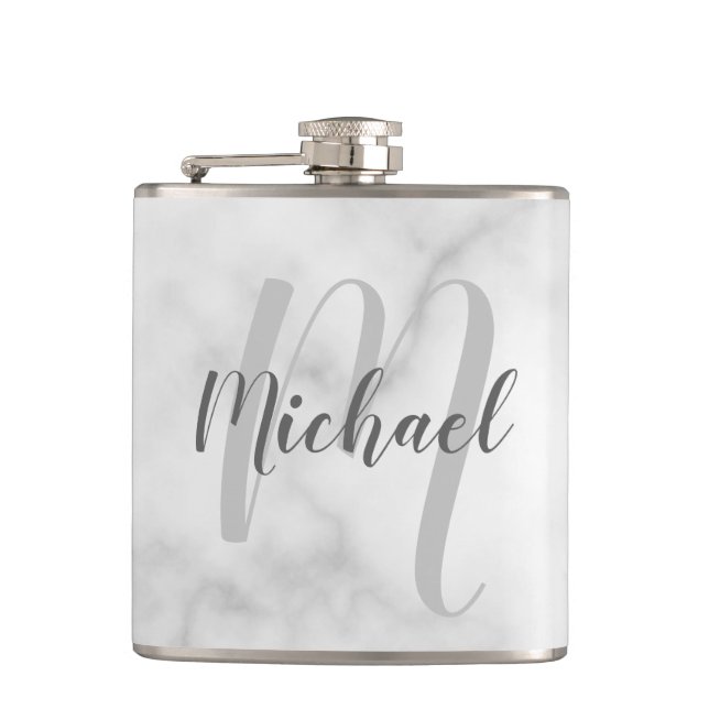 Personalized Monogram and Name Marble look Flask (Front)