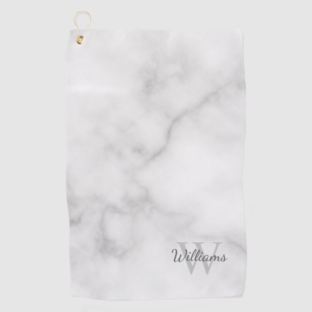 Personalized Monogram and Name Marble Look Golf Towel (Front)