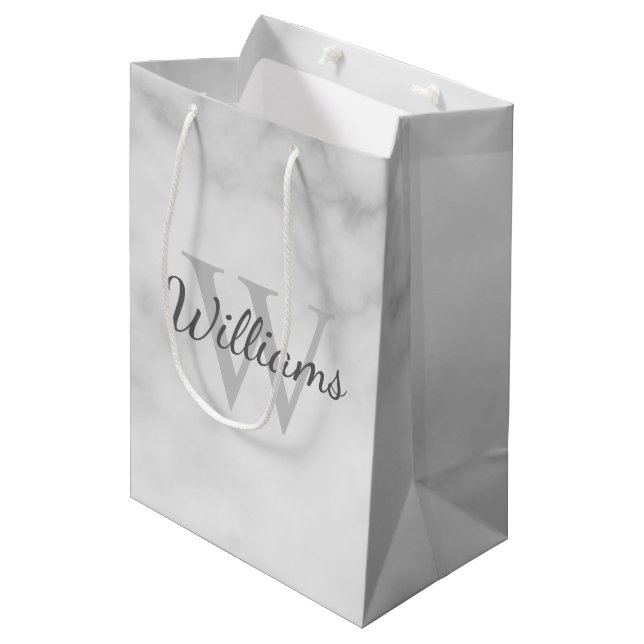 Personalized Monogram and Name Marble Look Medium Gift Bag (Front Angled)