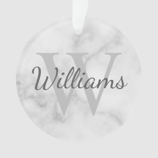 Personalized Monogram and Name Marble Look Ornament (Front)