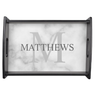 Personalized Monogram and Name Marble Look Serving Tray