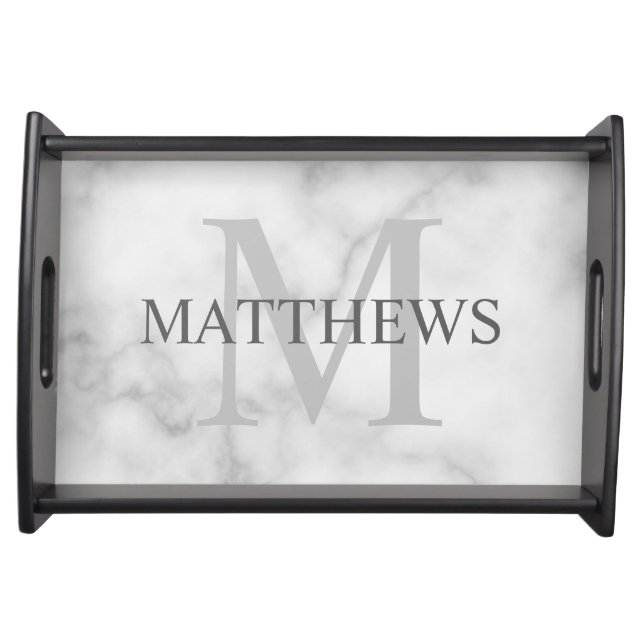 Personalized Monogram and Name Marble Look Serving Tray (Front)