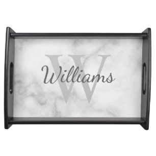 Personalized Monogram and Name Marble Look Serving Tray