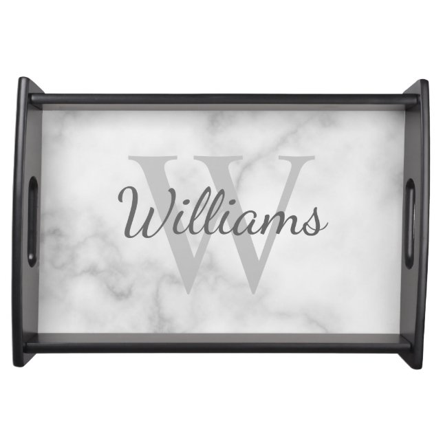 Personalized Monogram and Name Marble Look Serving Tray (Front)