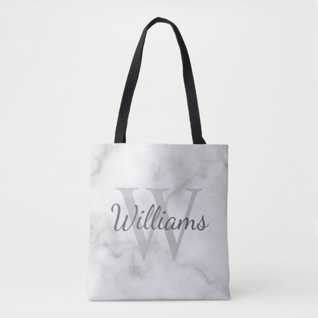 Personalized Monogram and Name Marble Look Tote Bag (Front)