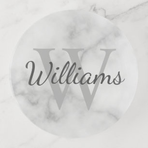 Personalized Monogram and Name Marble Look Trinket Tray