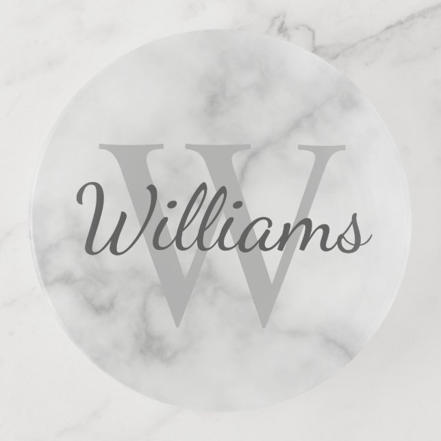 Personalized Monogram and Name Marble Look Trinket Tray (Front)
