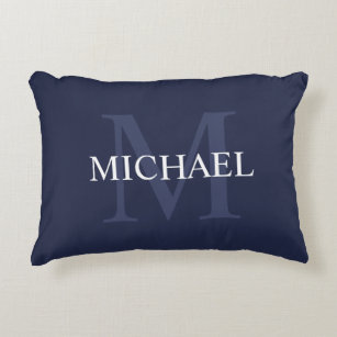 Navy Blue and White Preppy Square Monogram Throw Pillow