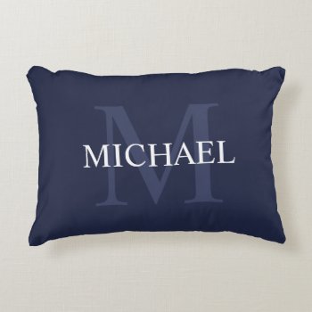 Personalized Monogram And Name Navy Blue Accent Pillow by manadesignco at Zazzle