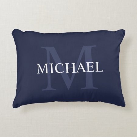 Personalized Monogram And Name Navy Blue Accent Pillow