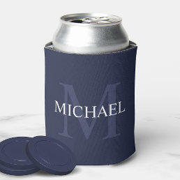 Personalized Monogram and Name Navy Blue Can Cooler