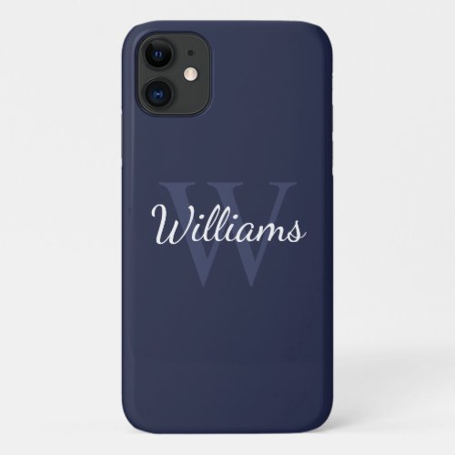 Personalized Monogram and Name Navy Blue iPhone 11 Case