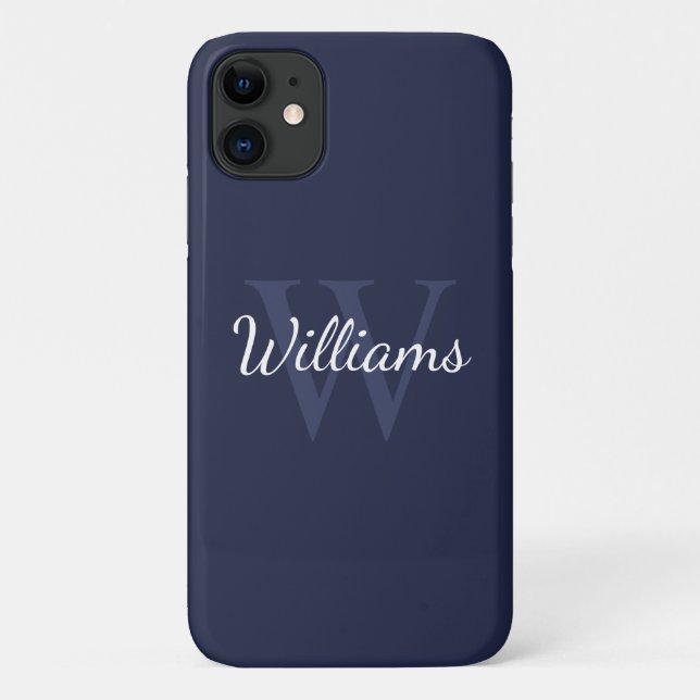 Personalized Monogram and Name Navy Blue Case-Mate iPhone Case (Back)